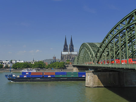 Schiff unter der Hohenzollernbrücke Fotos